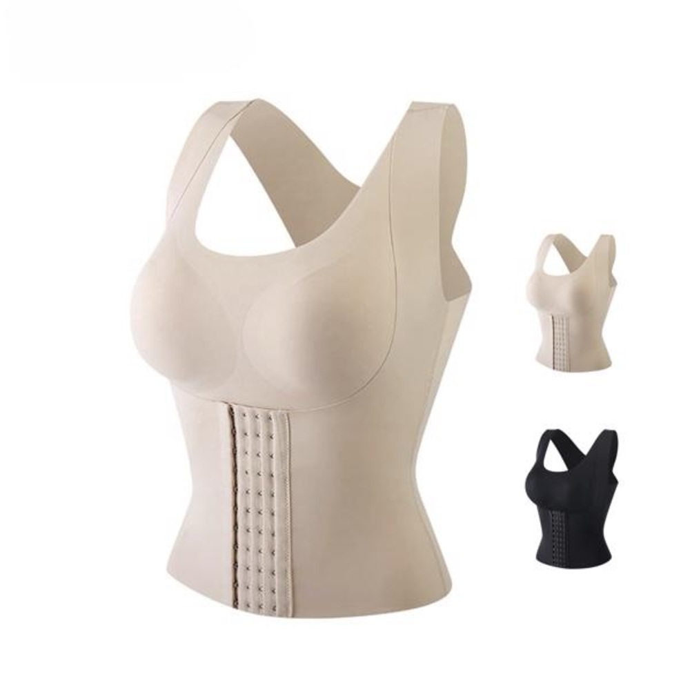 Beige Women Waist Training Corset w/ Breast Pads -Sports Belt -Body Shaper